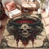 Gothic Skull Horns Red Fabric Doormat, Dark Themed Non-Slip Rug for Living Room Bedroom Mysterious Decor