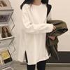 White Long-Sleeve Cotton Sweater Tunic for Women - Mid-Length, Velvet-Lined, Butt-Covering. Perfect Autumn/Winter Layer.