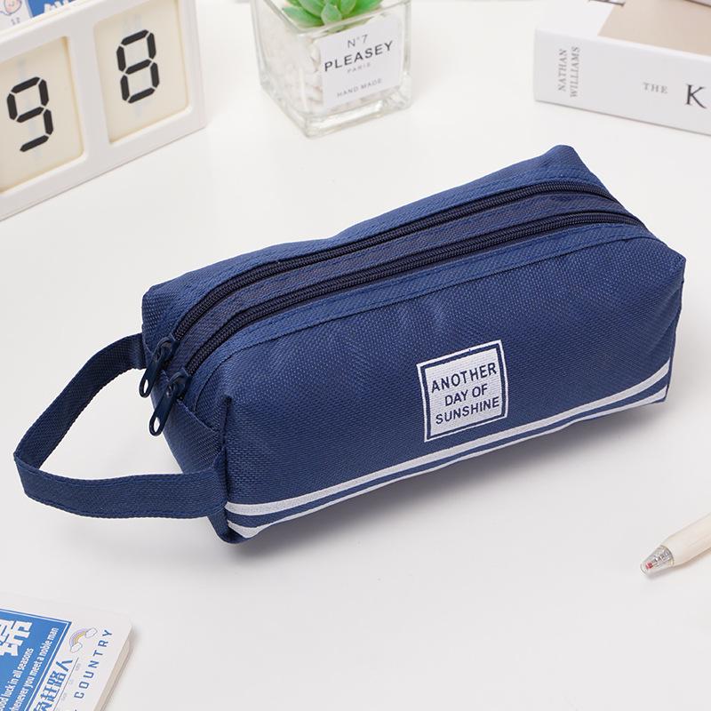 Double-Layer Oxford Cloth Stationery Bag - Large Capacity Pencil Case for Students
