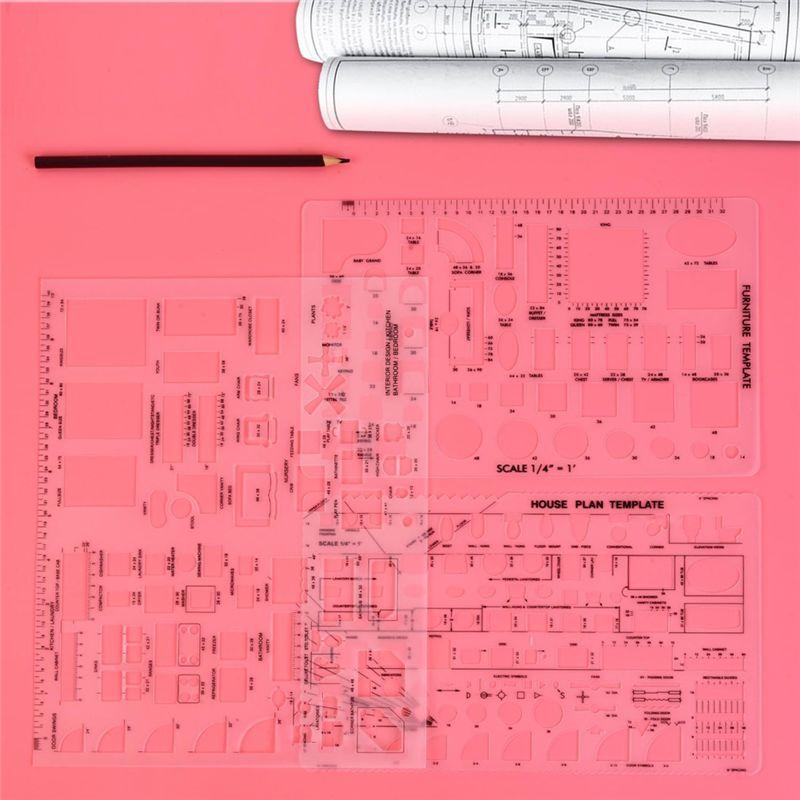 AEE4-Drafting Tools And Ruler Shapes For Architecture - Set Of 3 For House Plan Furniture Kitchen, Building, Interior Design