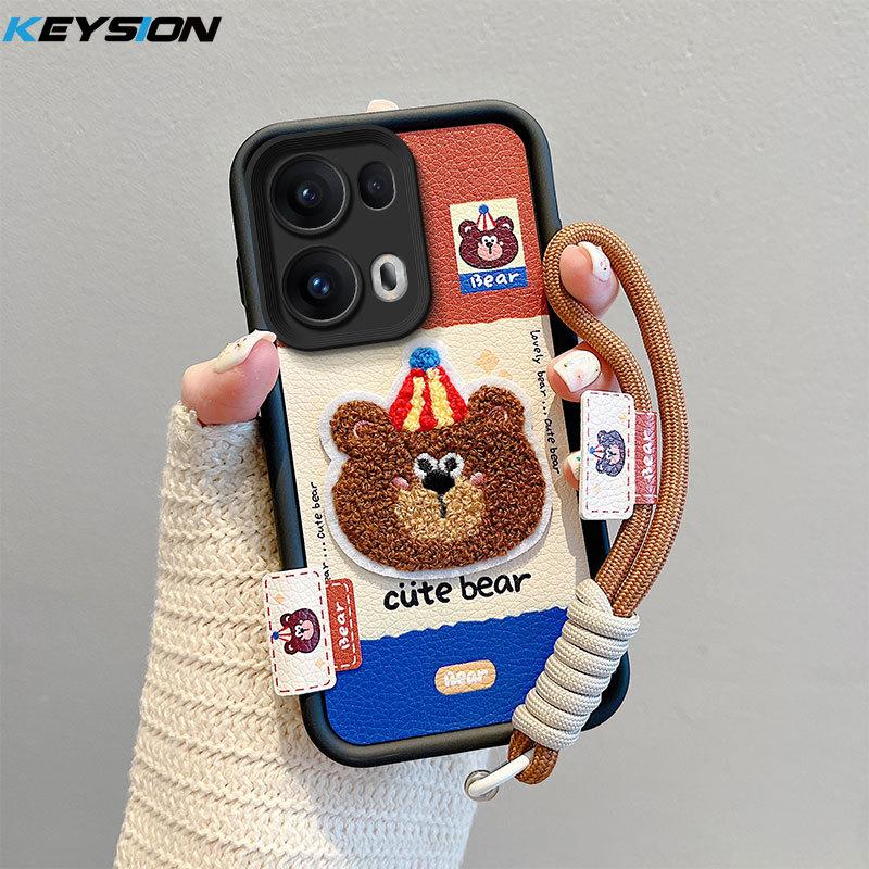 KEYSION Cartoon Cute Plush Embroidery Case for OPPO Reno13 5G with Lanyard Silicone Shockproof Phone Cover for OPPO Reno 13 Pro 5G