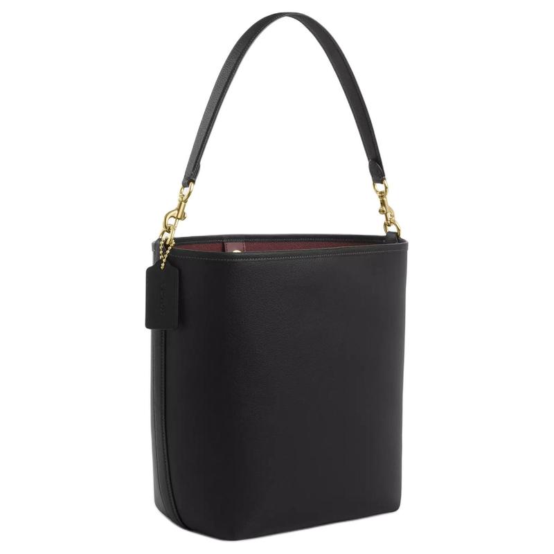 Coach City Bucket 35 Fashionable Versatile Snap Closure Leather Shoulder Crossbody Bucket Bag Handbag Large Women's Black