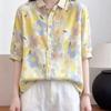 Women S Loose Floral Printed Cotton Mid Sleeve Blouse For Vacation