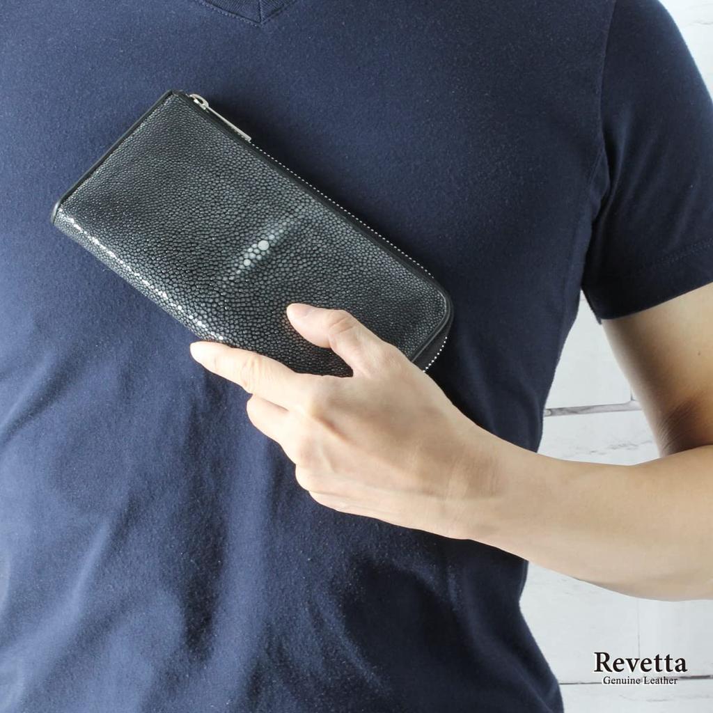 [Revetta] Stingray Leather Long Wallet, YKK Zipper, Black Interior, Galusha Leather, Stingray, Black, Men's & Women's, Genuine Leather [192stw-1]