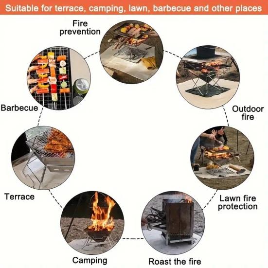 Outdoor Fiberglass Fireproof Mat, Foldable Heat-Resistant Flame Retardant Pad, Outdoor Grill BBQ Firepit Fireplace Blanket