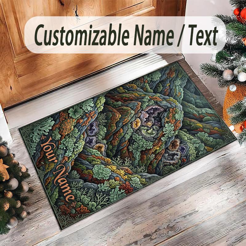 Forest Theme Crystal Velvet Floor Rug Personalized Custom Name Text Warm Carpet Home Decoration