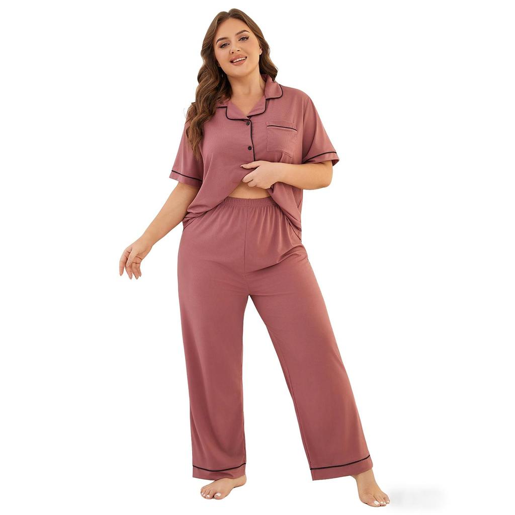 Women’s Oversized Sleeping Suits Short Sleeves Button Up Shirts Long Pants Loose Comfy Pajamas Spring Summer Night Sleep Wear