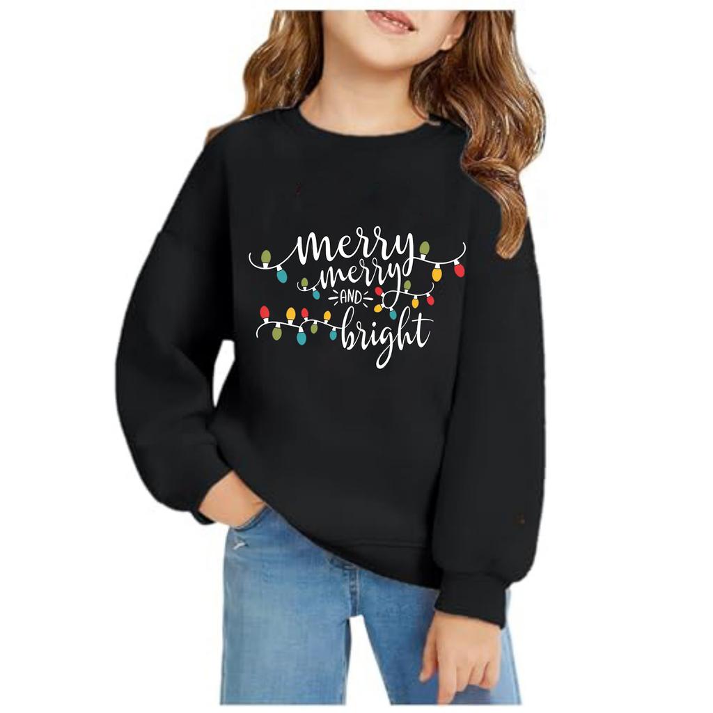 Felpa con cappuccio e stampa natalizia per bambina, manica lunga, pullover casual e comodo per le vacanze
