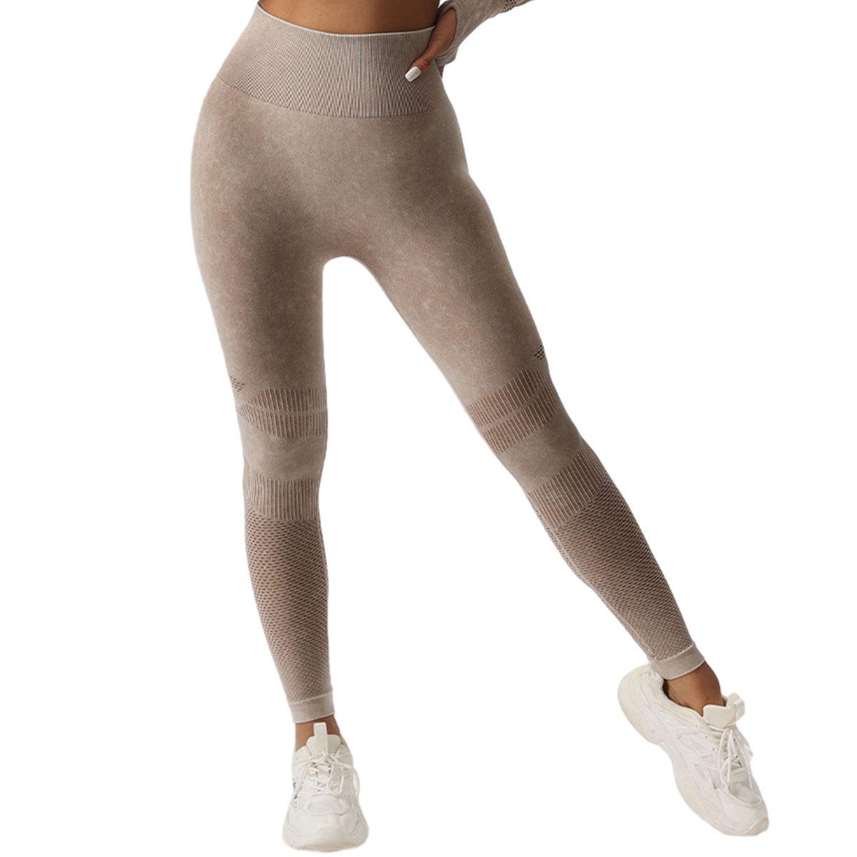 

High-Waist Peach Lift Seamless Yoga Leggings - Washed Sanded Finish, Cutout Design Small хакі