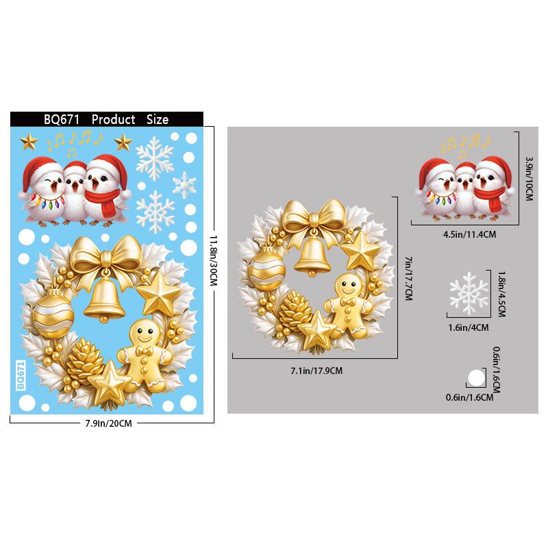 Christmas Snowflake Elk Snowman Glass Sticker Noel Ornaments Xmas Wall Stickers Merry Christma Decor Happy New Year Sticker