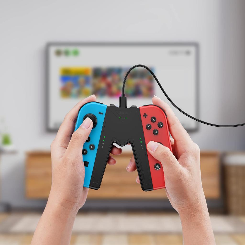 Switch Charging Compatible with Nintendo Switch OLED with White Joy-Con Grip, V-Shaped, & Models, Indicator,
