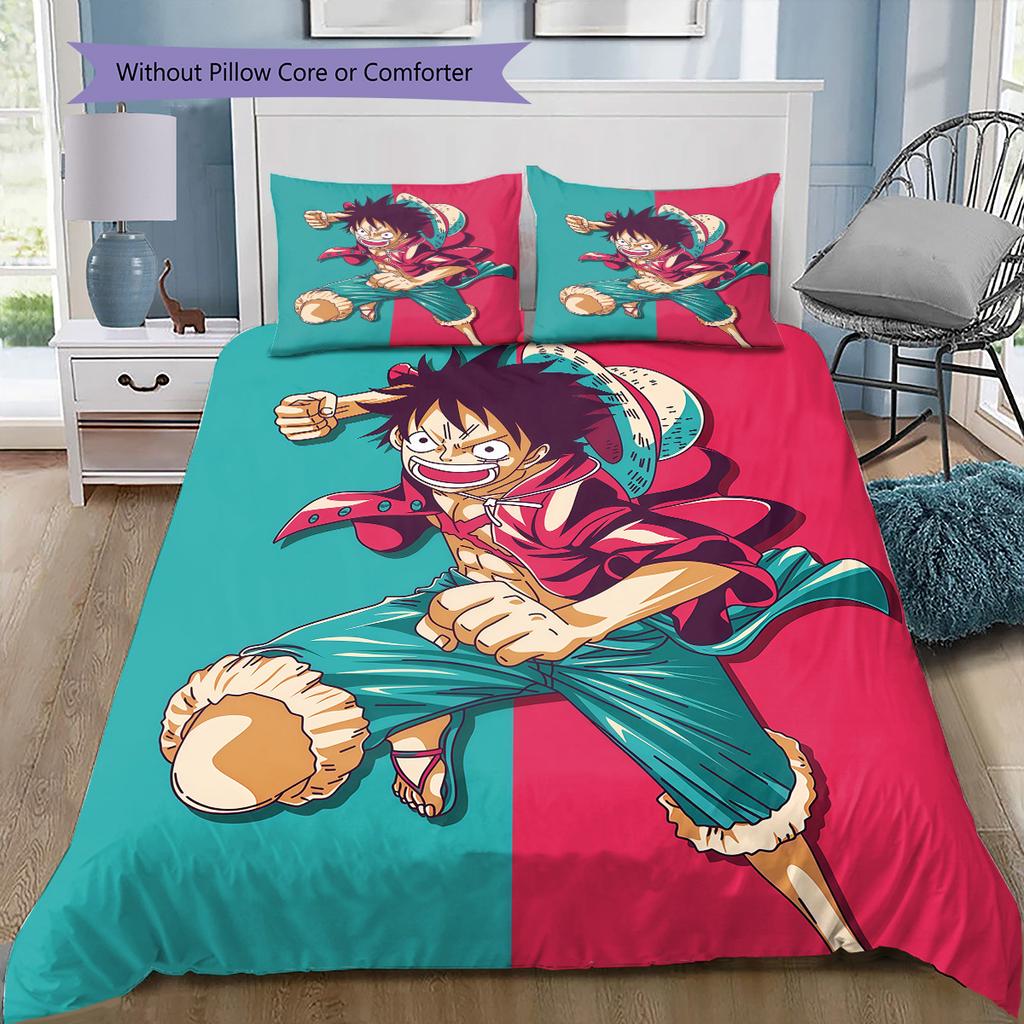 One Piece Luffy Solo Theme Bedding Set, 1 Duvet Cover & 2 Pillowcases, Cozy Home Use, Great Gift for Fans