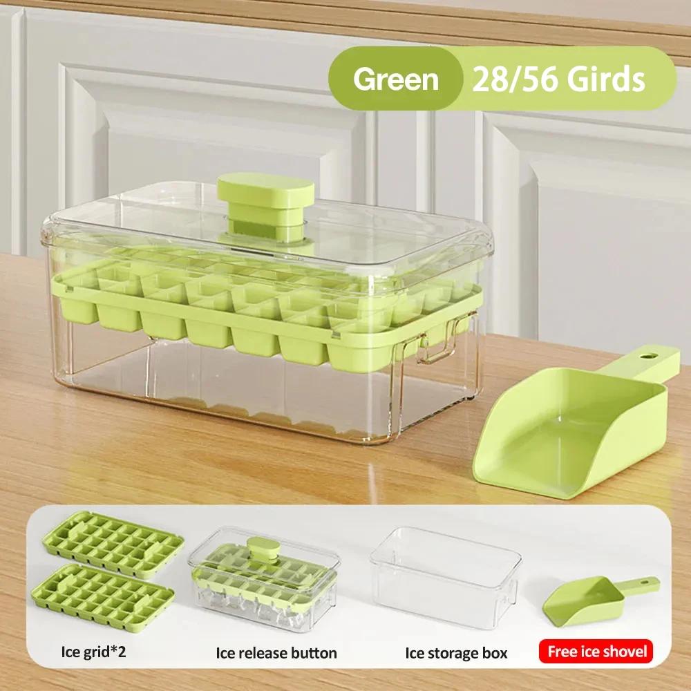 28/56 Gitter Eiswürfelform Presse zum Entfernen von Eis DIY langlebige Silikon Eiswürfelform mit Deckel Schaufel Aufbewahrungsbox Gefrorene Form
