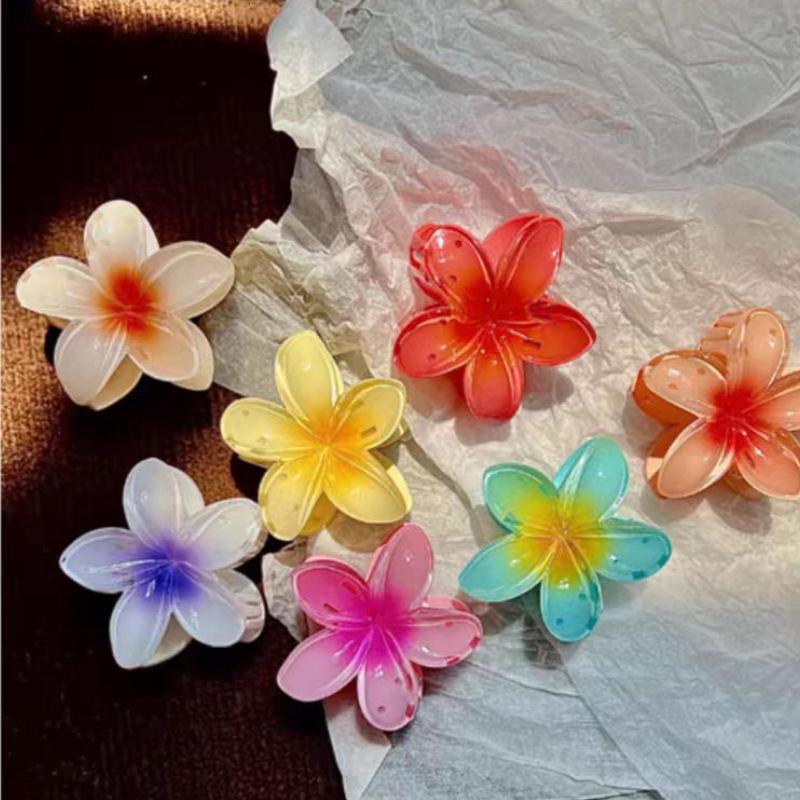 Gradient Plumeria Jelly Hairpin - Transparent, Trendy Back-of-Head Accessory for Women
