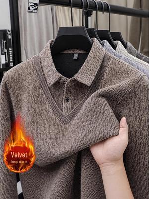 Men's Mid-Age Mink Velvet Faux Two-Piece Sweater, Winter Warm Knit Base Layer