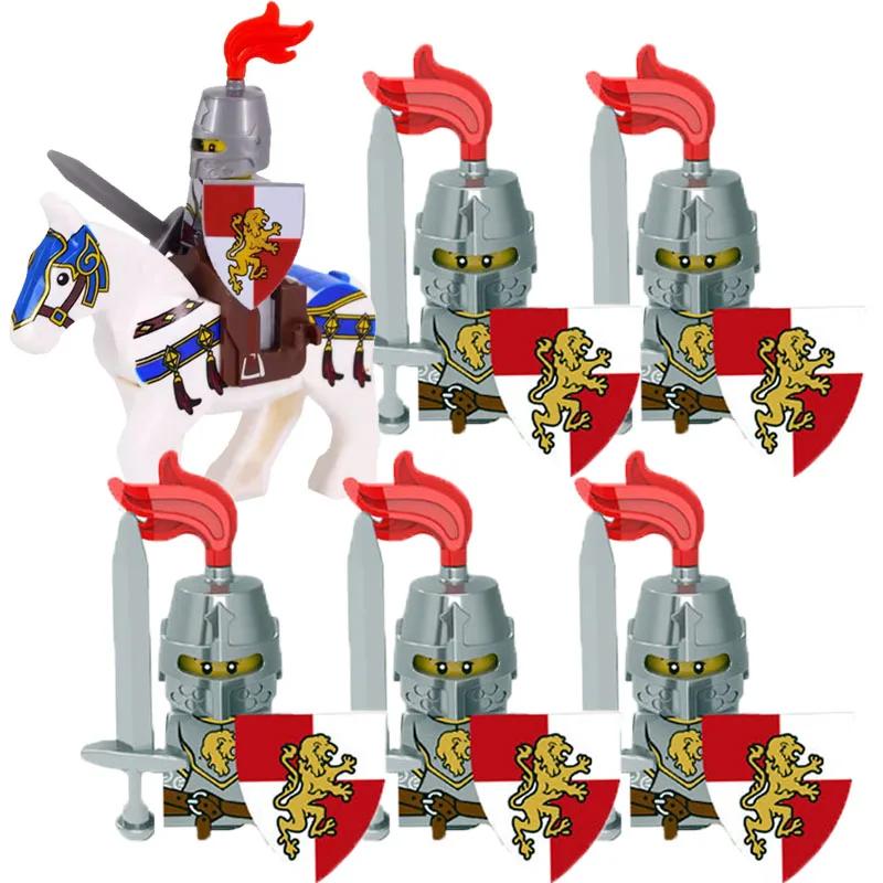 MOC Medieval Lion King Castle Knight Building Blocks Figure Accessories War Horse Cavalry Warrior Crusaders Toy Gift Bricks N029