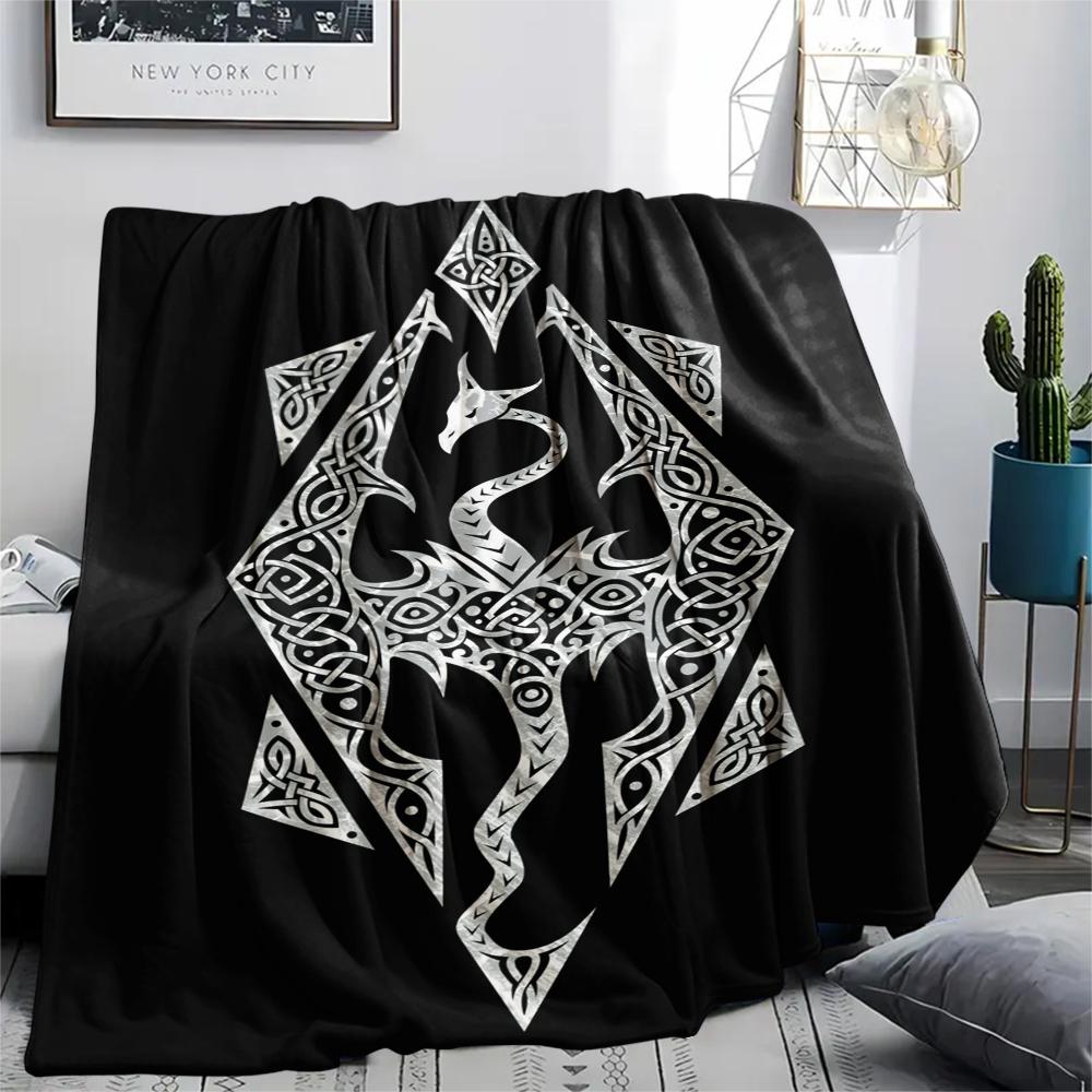 1PC Skyrim Print Flannel Blanket, High quality Comfortable for All Seasons, Home Decor, Warmth and Comfort, Perfect for Christmas Gifts166