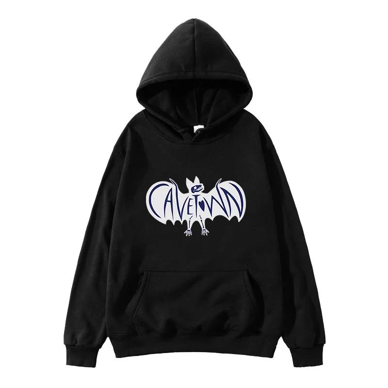 New hooded sweatshirt with torn Kafu logo, bat print unisex sportswear, urban fashion hooded sweatshirt