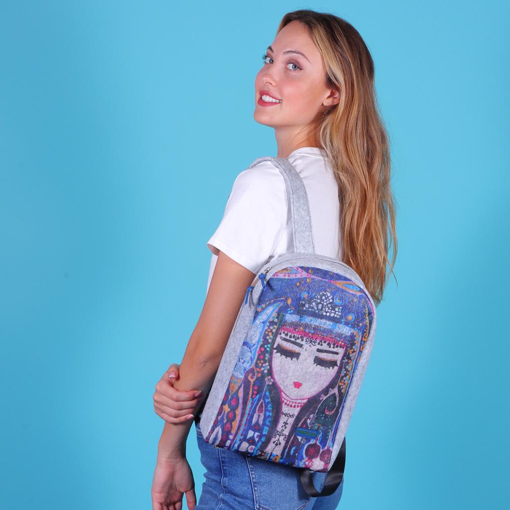 Biggdesign Blue Water Zippered Felt Backpack