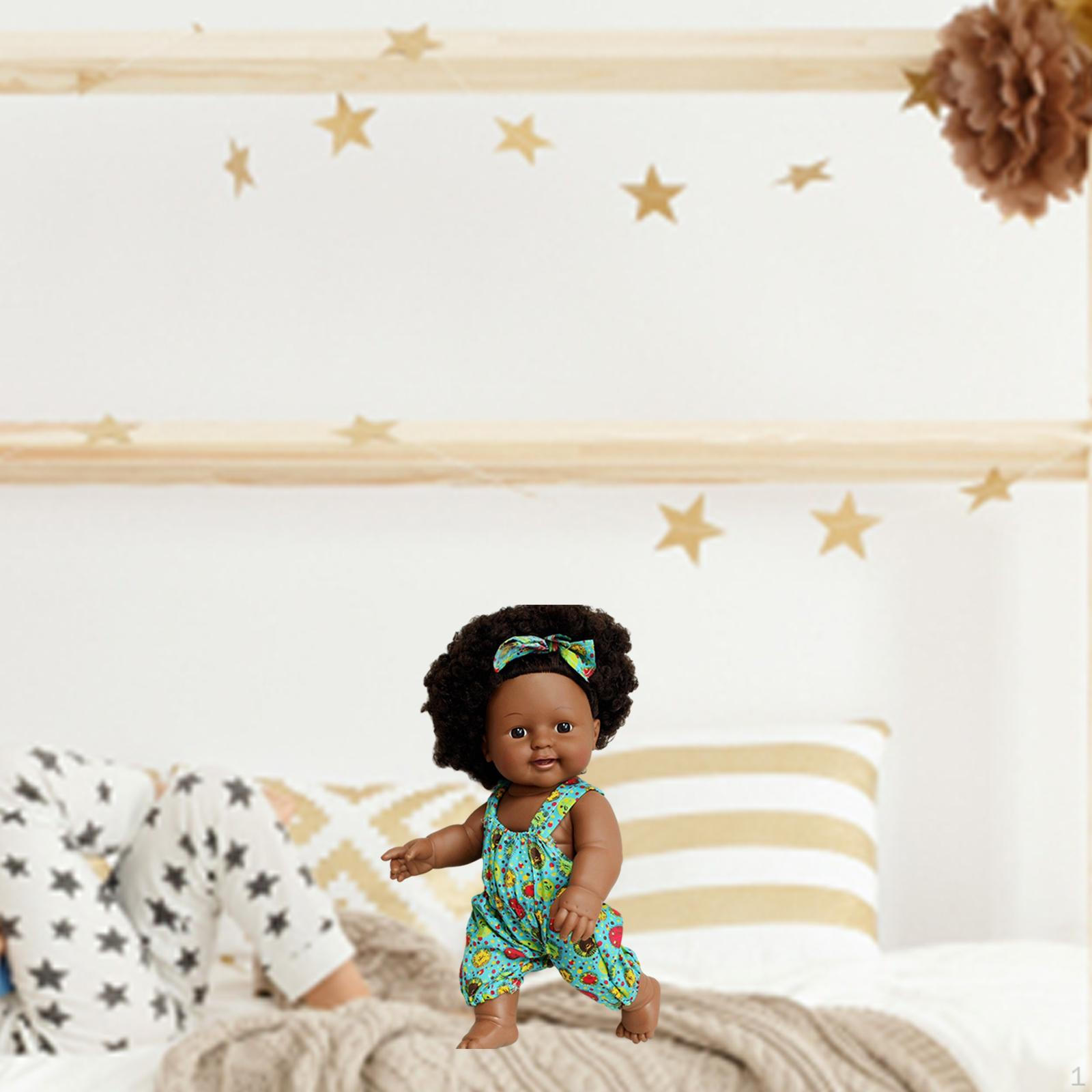 

Dolls Toys DIY Curly Hair with Outfits Hairband Washable African for Birthday зелений