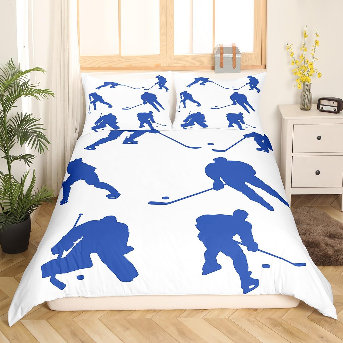 

Hockey Player Soft Duvet Cover King Quen Ice Hockey Beding Set for Young Boys Winter Game Warm Comforter Cover Tens Sports Event Comfortable Quilt 135*200cm Eu-Single