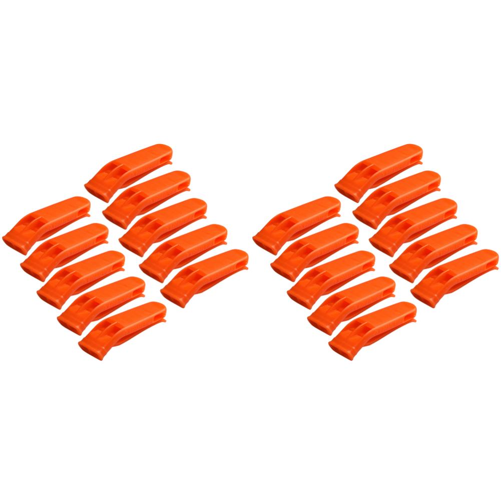 20Pcs Plastic Safety Whistles Survival Loud Whistle Multifunction Outdoor Emergency Whistle Double Pipe Hiking Rescue Whistle