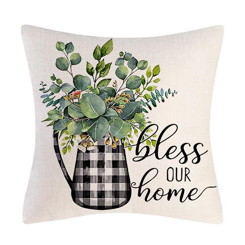 Home Decoration Cushion Spring Pillow Black and White Plaid Plant Garland Flower Pillow Case Combination