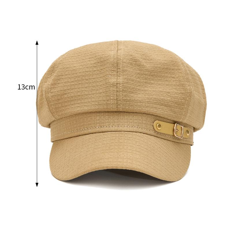 Solid Color Newsboy Cap Unisex Buckle Detail Fiddler Hat Adjustable Driving Cabbie Cap Casual