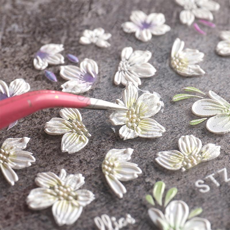 Snøklokke Nail Sticker Spring Flower Campanula 5D Preget Glider White Flora