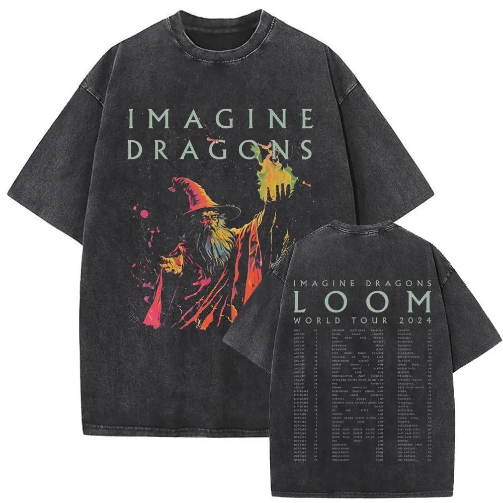 Rock Band Imagine Dragons Loom World Tour 2026 Washed Vintage T-shirt Men Women Gothic Oversized T Shirts Unisex Casual Tshirt