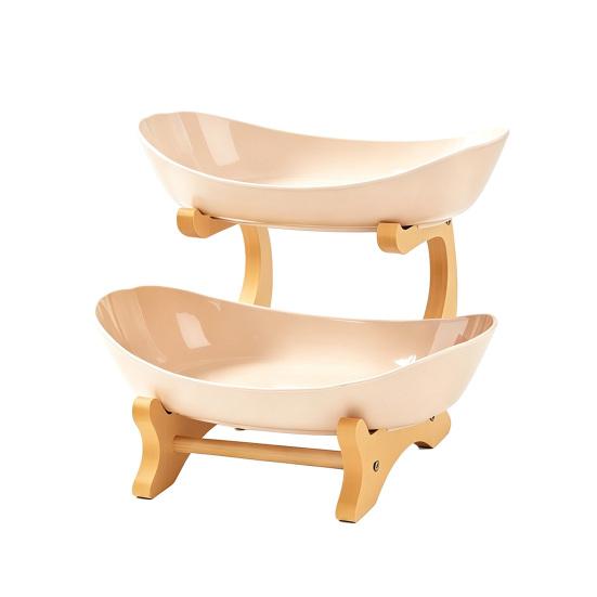 Multi Layer Fruit Basket with Bamboo Stand, Plastic Tiered Snack Tower for Candy Nuts, Space Saving Kitchen Counter Organizer for Living Room