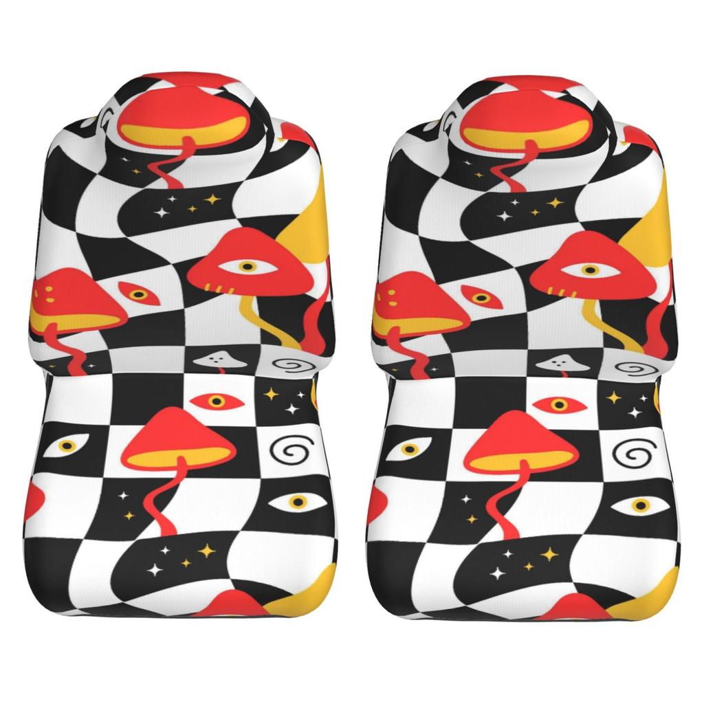 Rippy Mushroom Black White Checkered Print Car Seat Covers for Women Man Universal Auto Front Seats Protector Fits for Car SUV