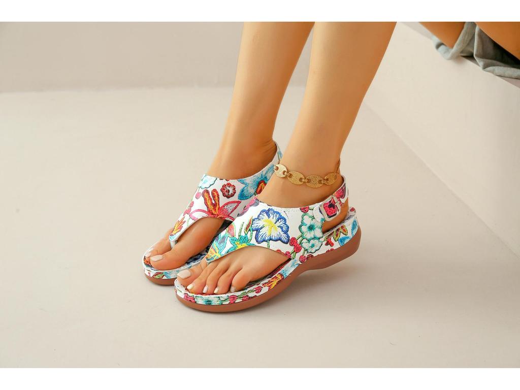 2024 Ethnic Style Plus Size Embroidered Floral Wedge Sandals with Back Strap for Women