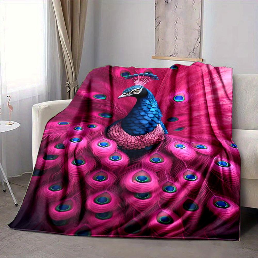 1pc Peacock Feather Print Blanket Lightweight Blanket Throw Blanket For Sofa, Bed, Travel, Camping, Livingroom, Office Yy251010044