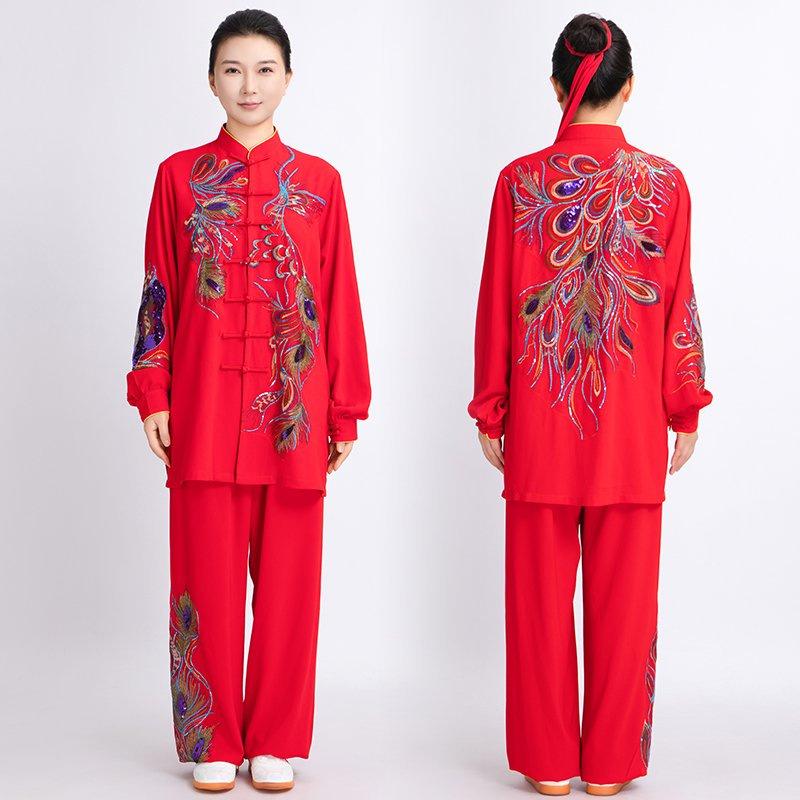 Chinese Kung Fu Tai Chi Training Exercise Suit Martial Arts Taijiquan Wushu Uniform Flower Embroidery Sequin Tops+pants Set