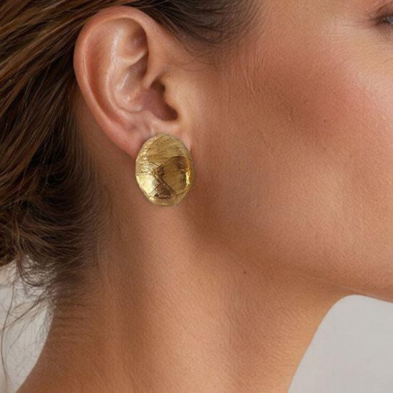 1 Paar Vintage klobige vergoldete Ohrringe für Damen, strukturierte Halbkugel-Steckohrringe, minimalistische ovale runde Piercing-Ohrringe