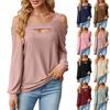 Modefärgad Lös Rundhalsad Långärmad Off Shoulder Pullover T-shirt Topp för Kvinnor