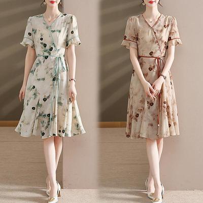 2026 Neuer Stil Chiffon Schnür-Kurzarmkleid für Frauen mittleren Alters