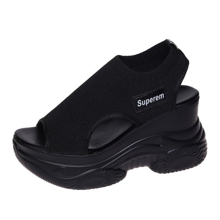 

Летающие плетеные сандалии на платформе женские летние новые на танкетке с открытым носком спортивные повседневные сандалии больших размеров 34 чёрный