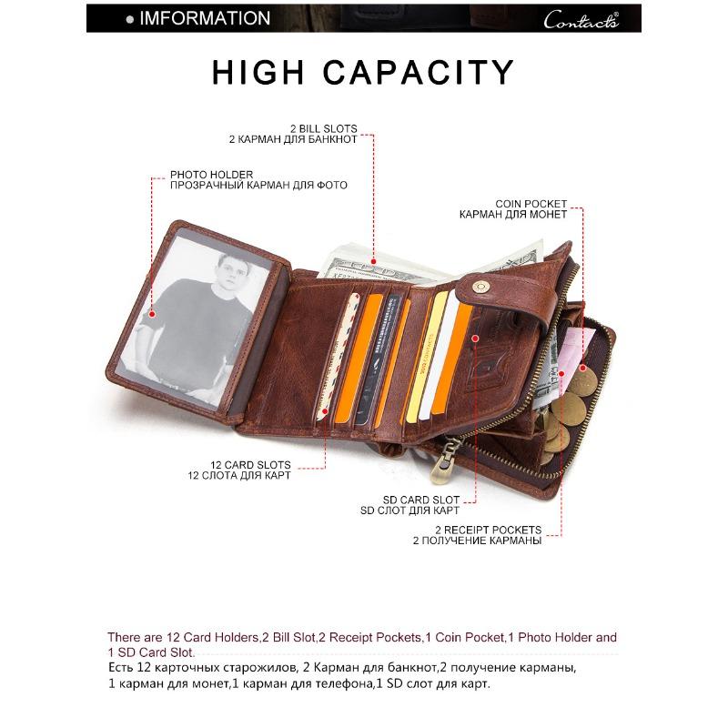 Men Crazy Horse Leather Wallet Clutch RFID Blocking Multi-Functional