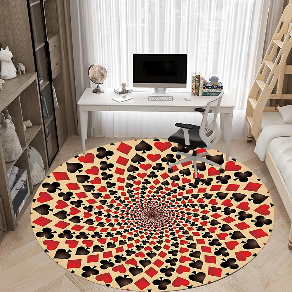 1pc Playing Cards Pattern Office Round Area Rug, Indoor Mat Suitable ForOffice, Under Office Chairs Bedroom Living Room Home Decor, Room Decot269