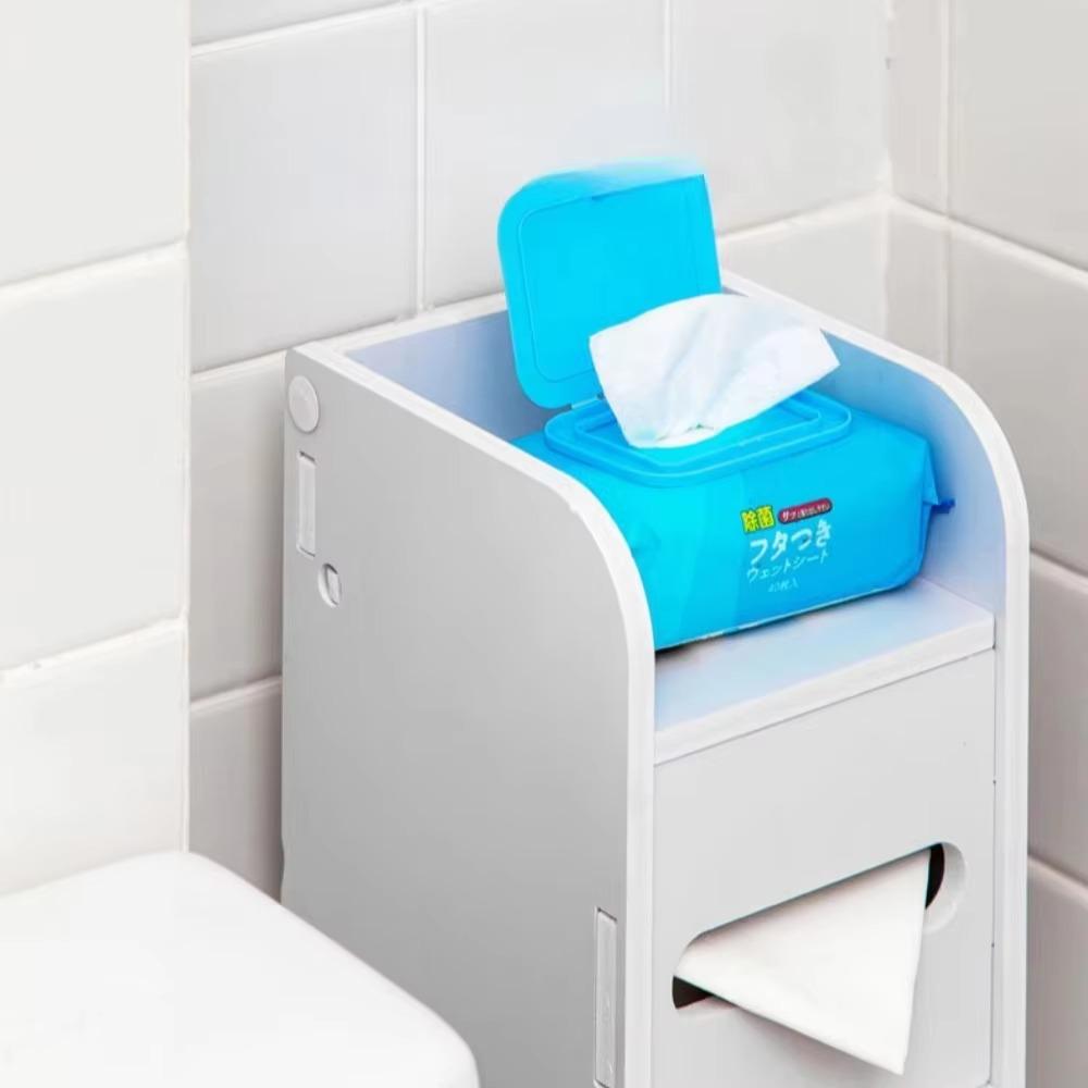 Badezimmer-Aufbewahrungsschrank Toilettenpapierhalter Ständer Bodenstehend Feuchtigkeitsbeständige Schränke Einfacher Schmaler Fugen-Organizer Schrank