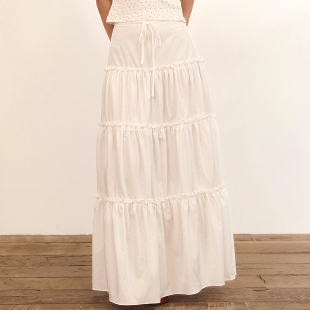 Naked Surf Club Shirred Tiered Long Skirt (White)