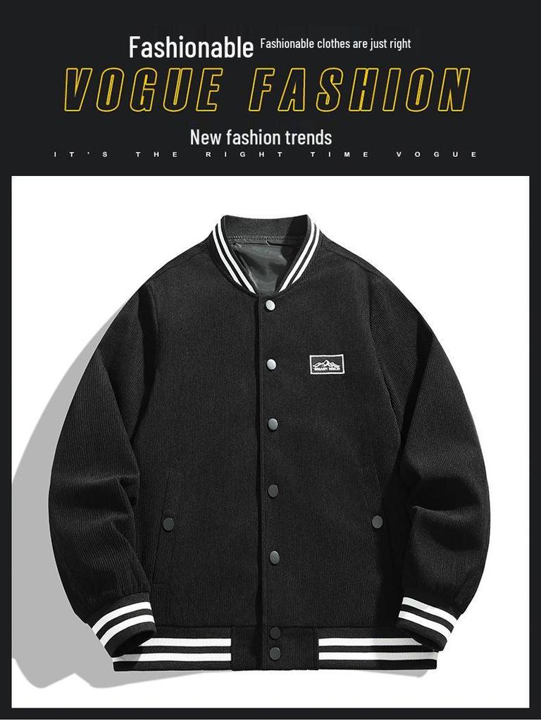 Men's Trendy Japanese Corduroy Baseball Collar Jacket, Loose-Fit Casual Coat for Spring and Autumn