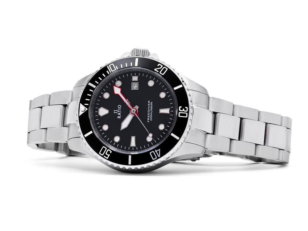 RATIO FreeDiver Saphir Edelstahl Schwarzes Zifferblatt Quarz RTFL800 200M Damenuhr