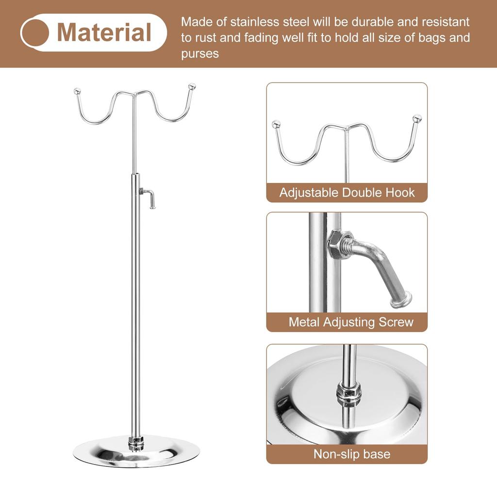 Uxcell Handbag Display Stand, Set of 2, Height Adjustable Tabletop Double Hook Handbag Rack for Retail Boutiques, Silver