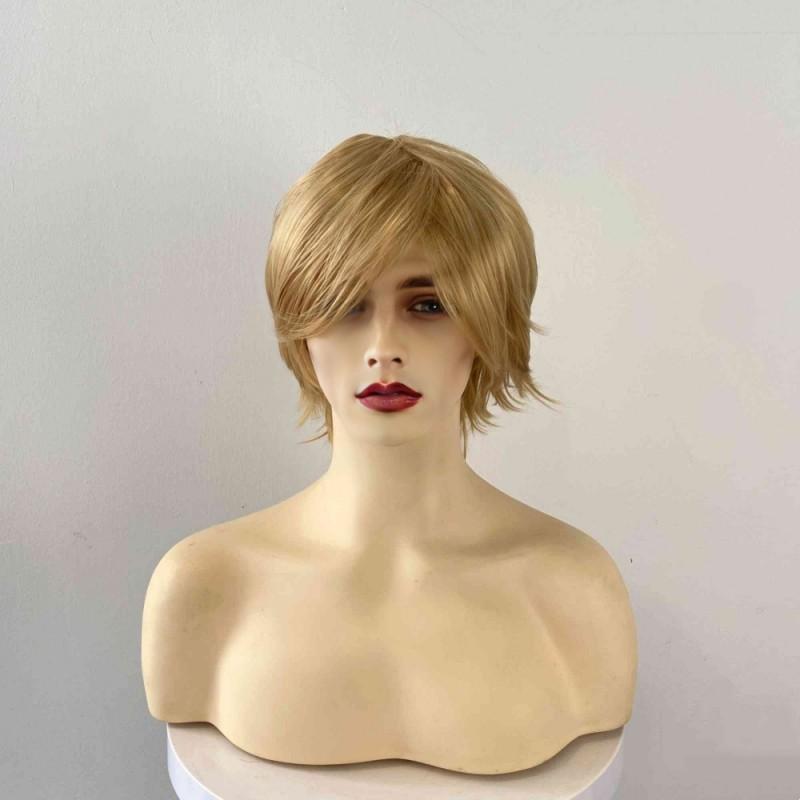 Mens Short Blonde Synthetic Wig Fluffy Handsome Full Cap Daily Wear