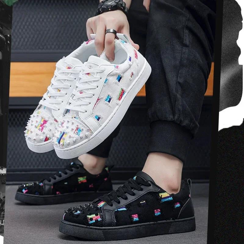 Adidași de Modă Casual Bărbați Designer Nit Punk Pantof de Placă Modă Piele Pânză Respirabil Înălțime Mărită Platformă Plată Pantof Alb