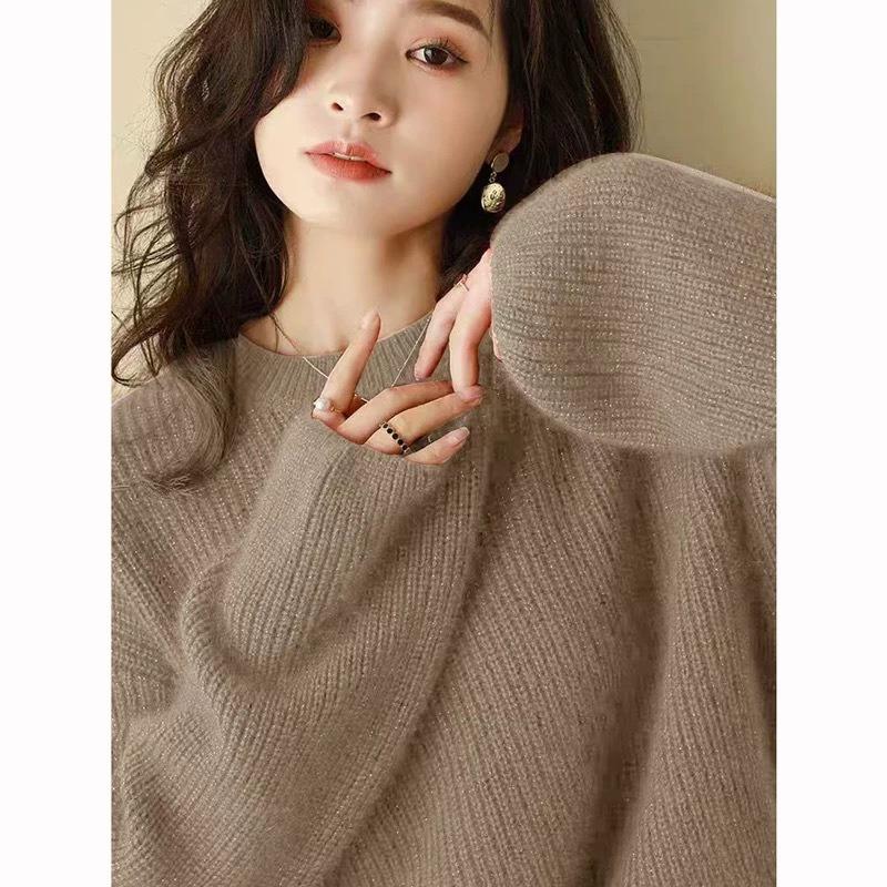 Red Bright Silk Sweater for Women in Autumn and Winter New European High-end Thickened Lazy Bottoming Sweater Retro Top