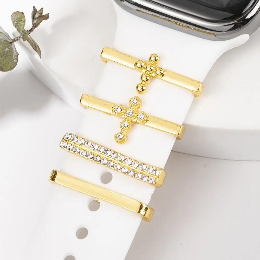 4Pcs Watch Band Ornament for Apple Watch Band Fashion Flower Heart-shaped Decor Ring for Iwatch Strap Accessory Wristbelt Charms